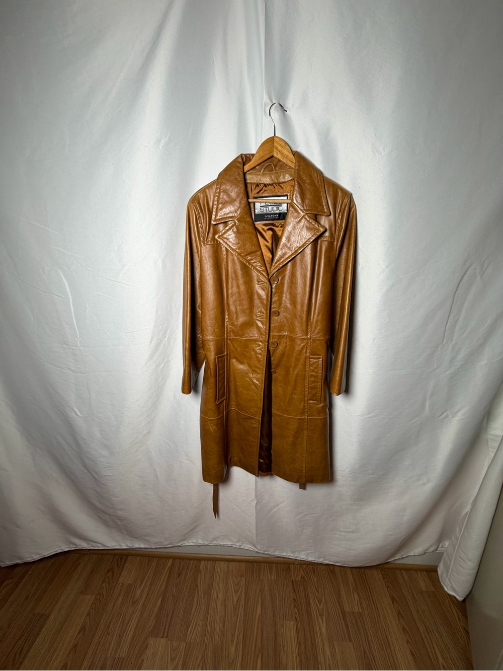 Pelle Studio Cognac Leather Trench Coat